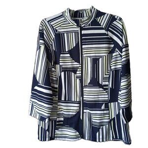 Chico’s Weekends Full Zip Leight Jacket Sz 3 XL navy blue Lime Green /B3